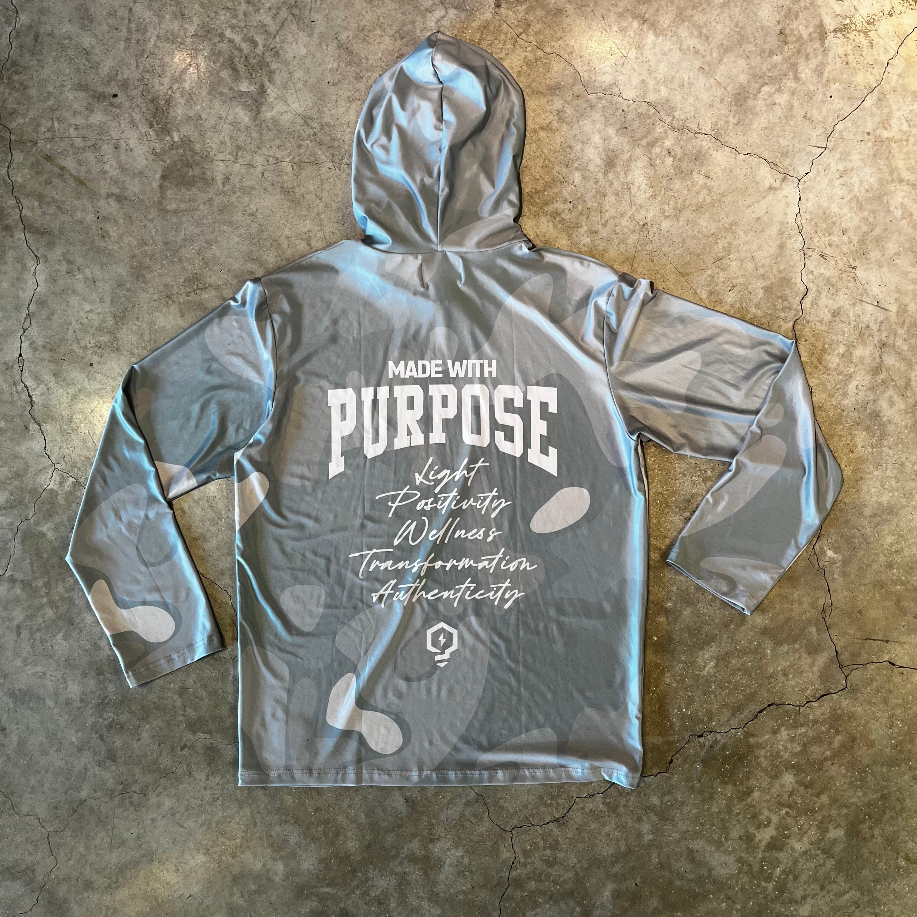 “Made with Purpose” – Manga larga con hoodie y mascara