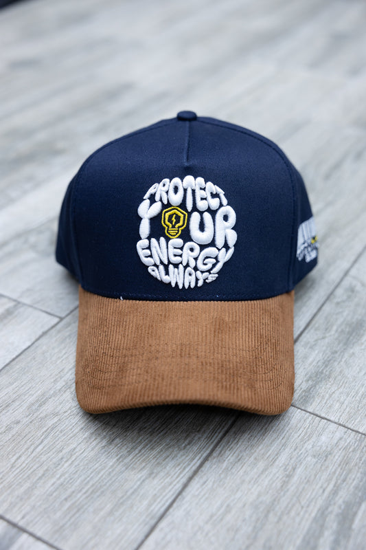 NavyBlue/Brown Corduroy Snapback “Protect your energy always”