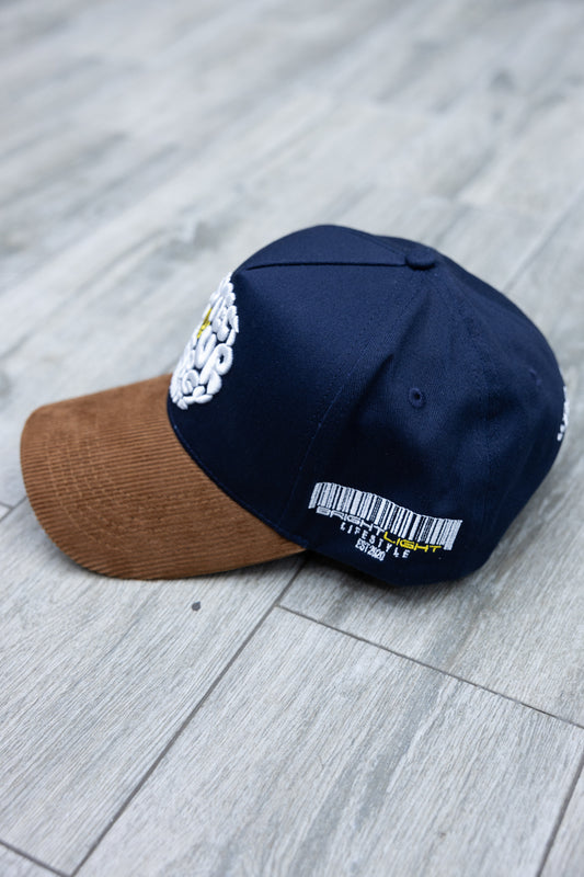 NavyBlue/Brown Corduroy Snapback “Protect your energy always”